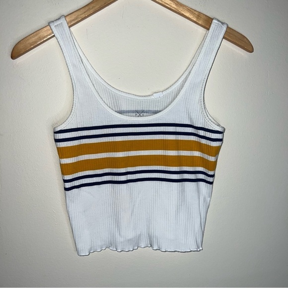 PacSun Cropped Ribbed Scoop Neck Stripe Tank Top White Yellow Blue Small - Picture 4 of 7